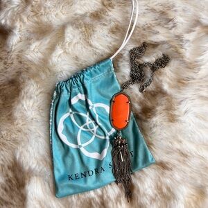Kendra Scott Long Necklace with Coral Stone, Gold Chain & Gold Tassels